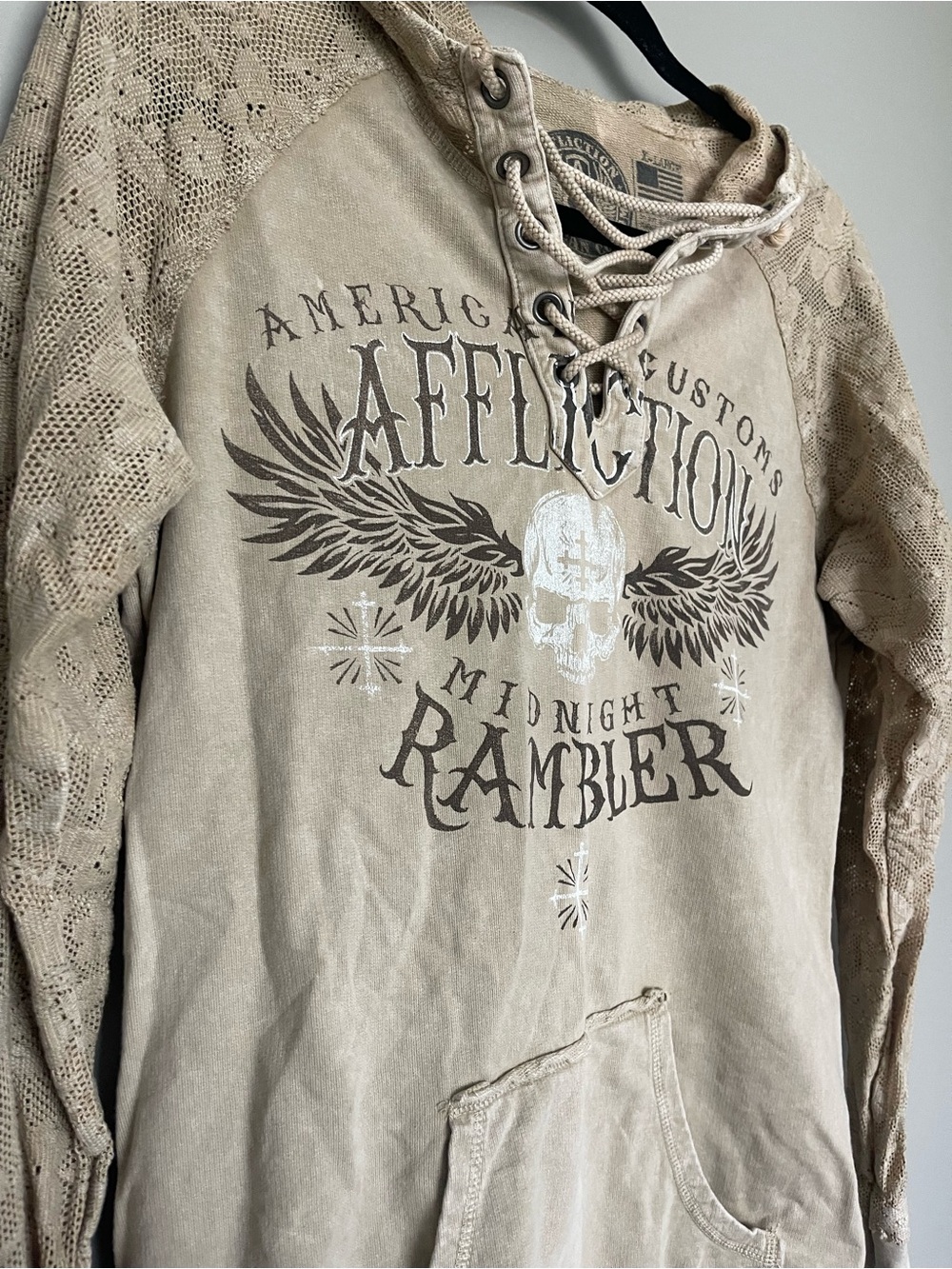 Affliction Taupe Lace-Sleeve 'Midnight Rambler' Hoodie - Picture 3 of 6